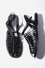 Women's Black Leather Thin-Strap Fisherman Sandals Estro ER00119453.