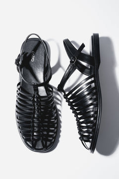 Women's Black Leather Thin-Strap Fisherman Sandals Estro ER00119453.