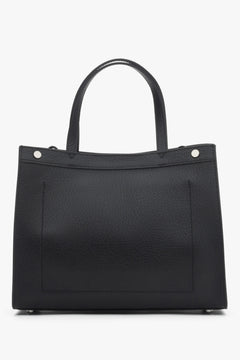 Elegant black leather shoulder bag with silver hardware and a structured silhouette.