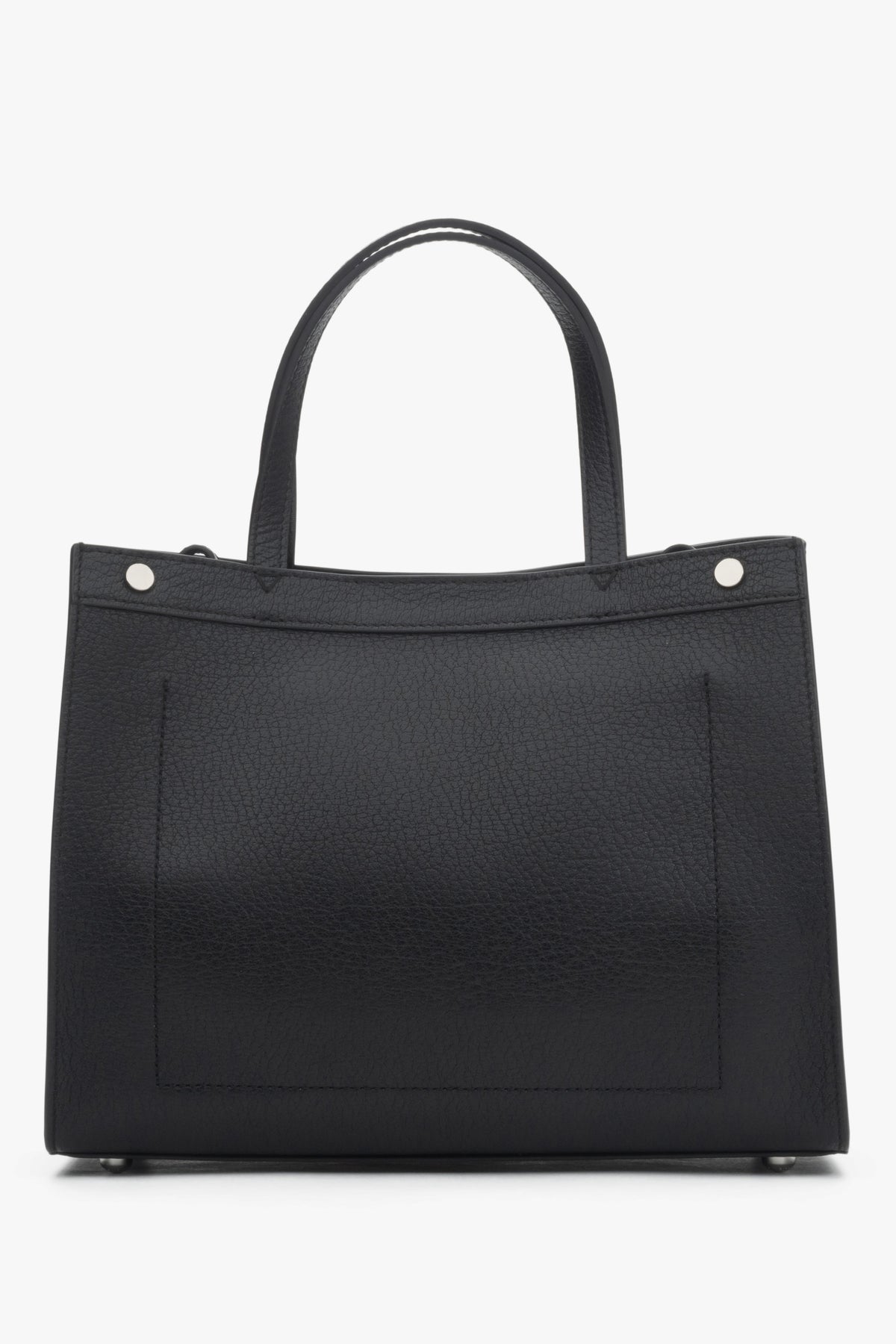 Elegant black leather shoulder bag with silver hardware and a structured silhouette.