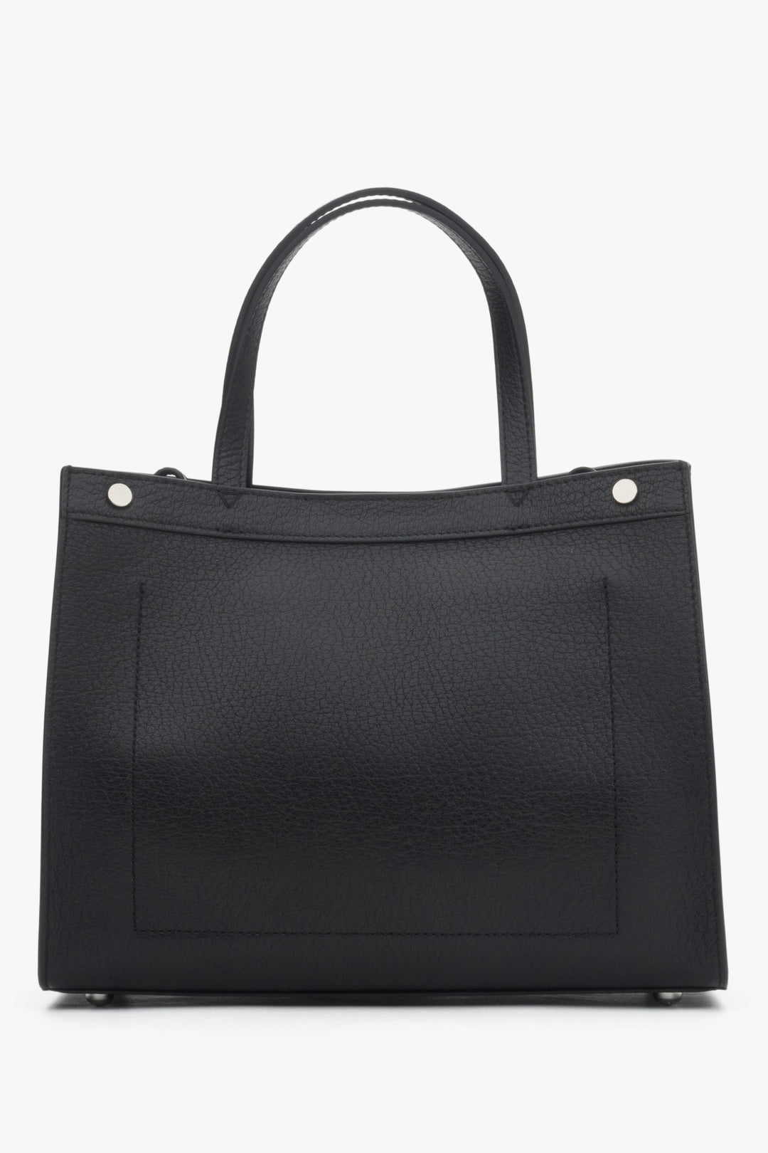 Elegant black leather shoulder bag with silver hardware and a structured silhouette.