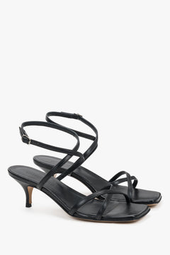 Women's black premium Italian leather sandals with a 6.5 cm flare heel by Guglielmo Rotta.