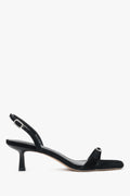 Women’s Black Low-Heeled Sandals made of Genuine Velour with Decorative Rhinestones Estro ER00119697.
