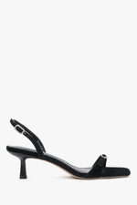 Women’s Black Low-Heeled Sandals made of Genuine Velour with Decorative Rhinestones Estro ER00119697.