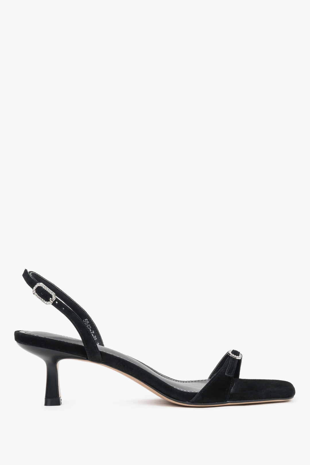Women’s Black Low-Heeled Sandals made of Genuine Velour with Decorative Rhinestones Estro ER00119697.