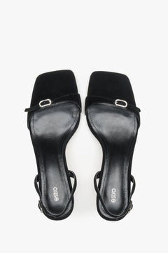 Women’s low-heel sandals, black, made of genuine velour, by Estro – top view.