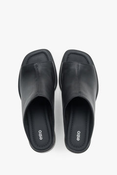 Women’s mules, black, made of genuine leather, with a stable block heel, Estro.