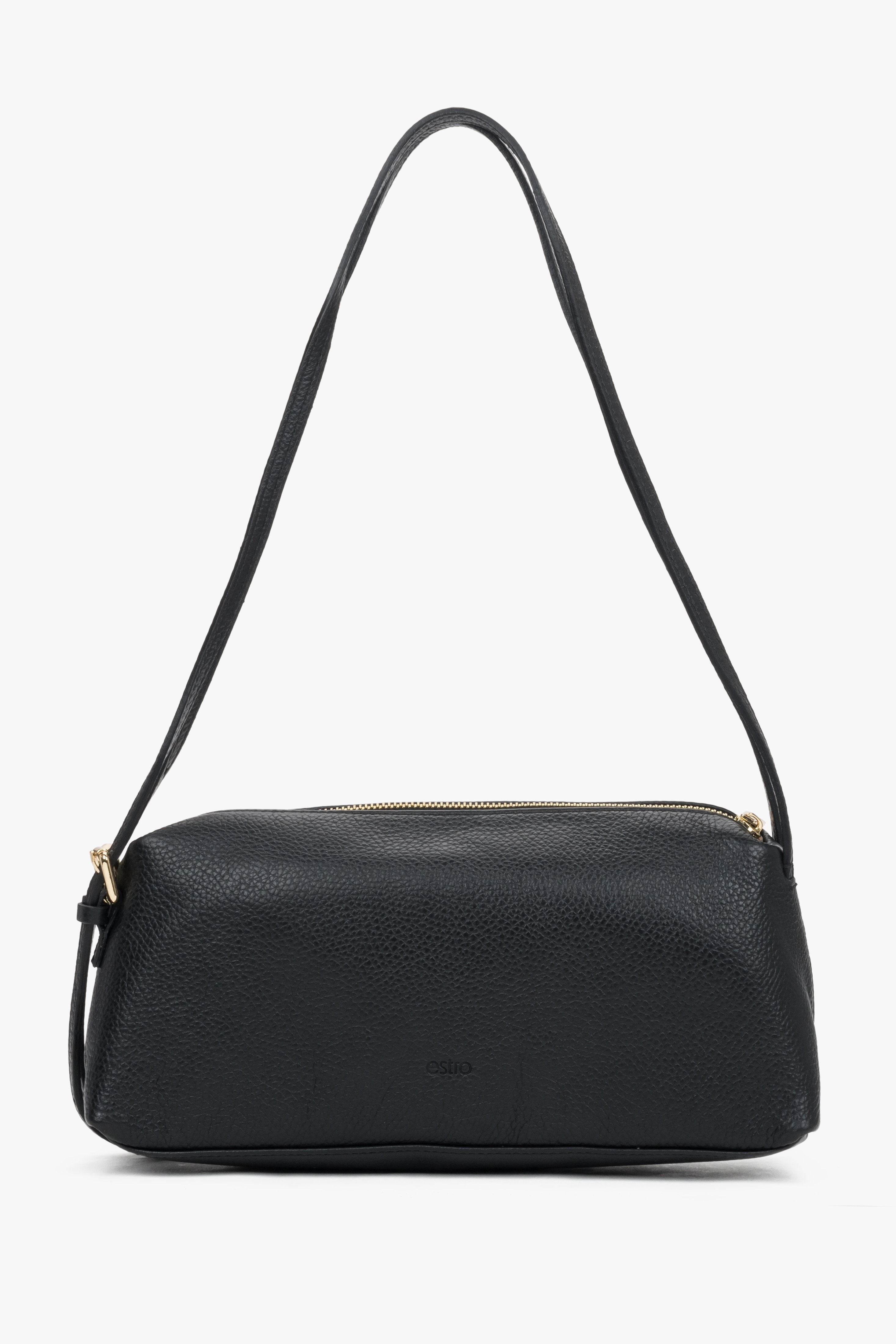 Elegant black women's shoulder bag made of premium Italian pebbled leather.
