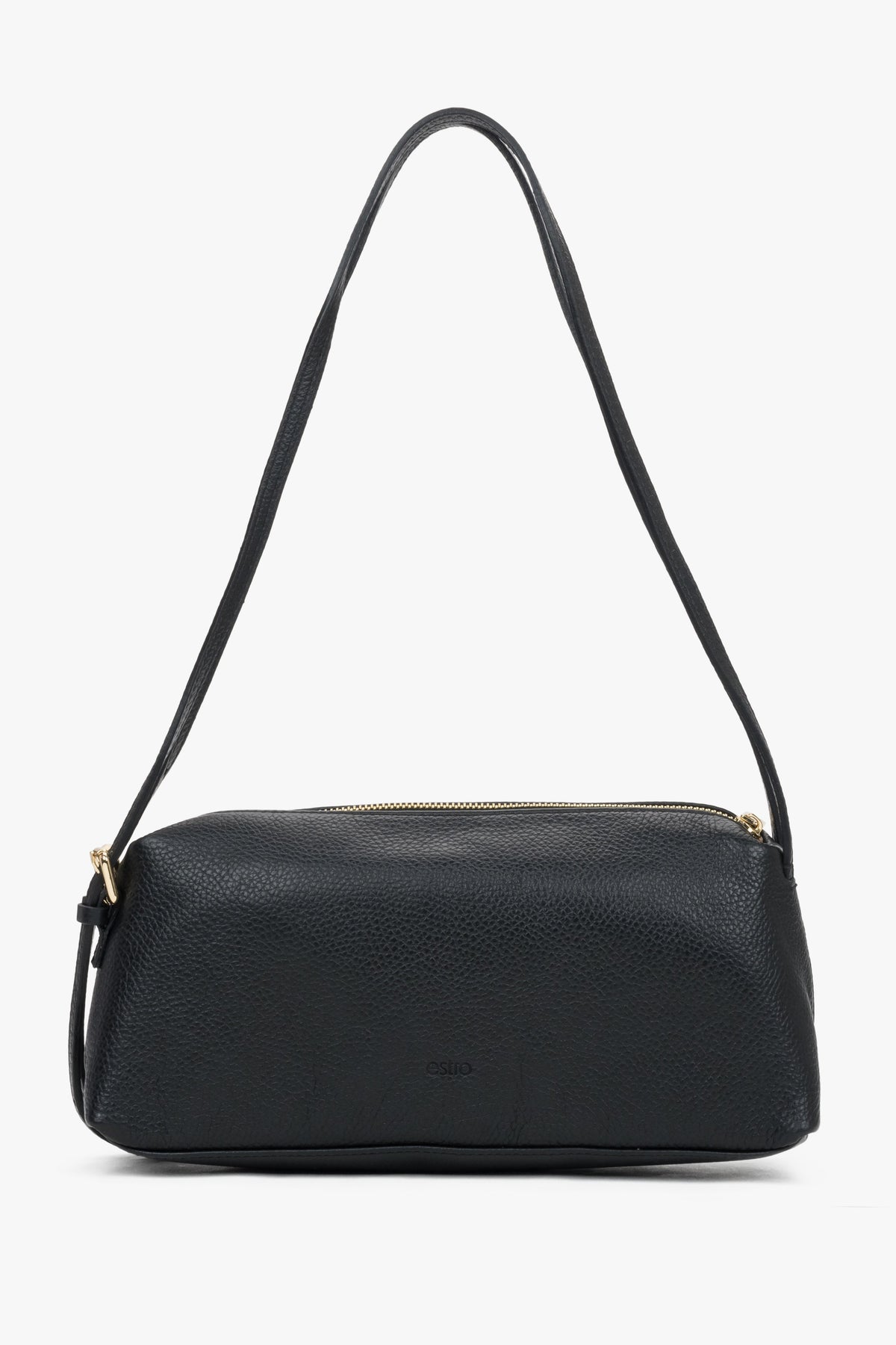 Elegant black women's shoulder bag made of premium Italian pebbled leather.
