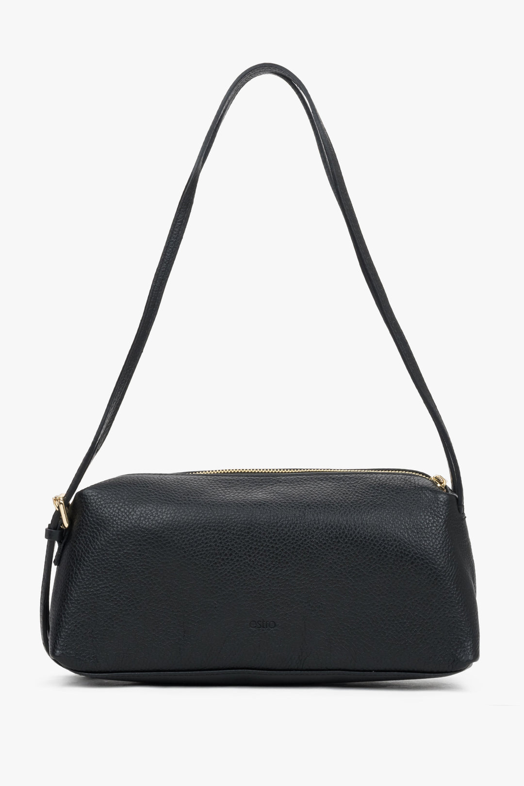 Elegant black women's shoulder bag made of premium Italian pebbled leather.