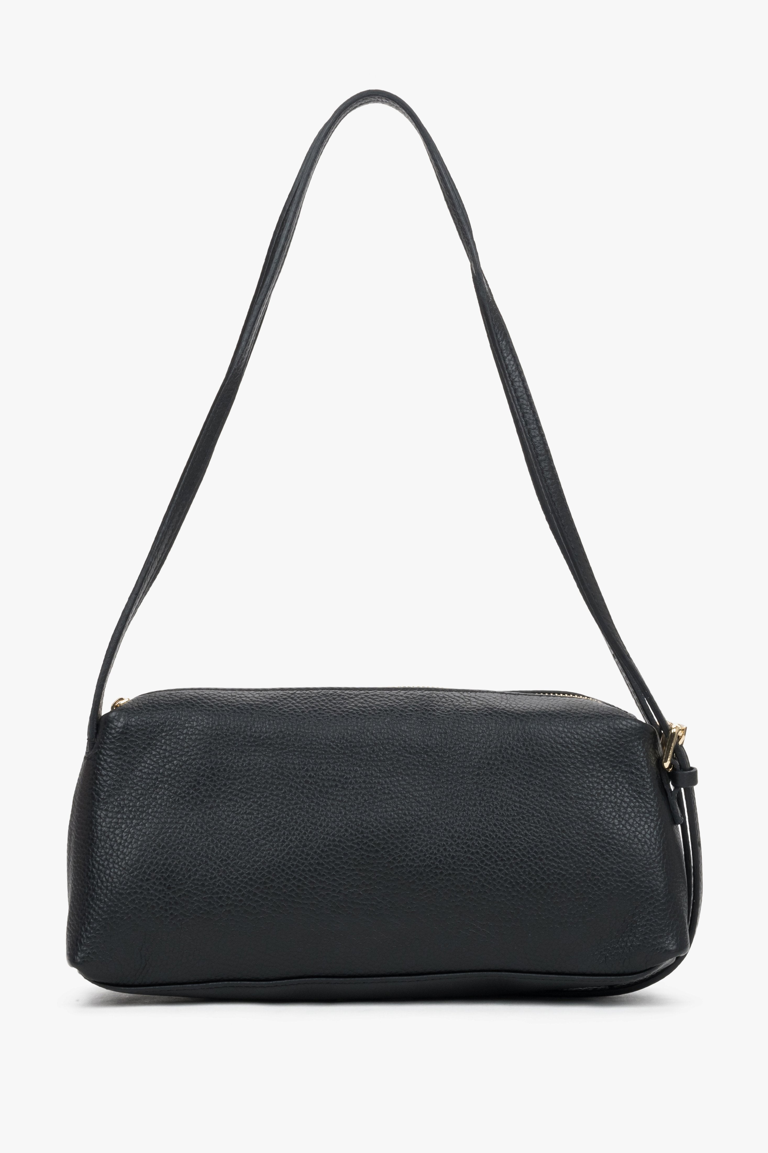 Stylish black women's handbag made of textured premium Italian leather in an oblong design.