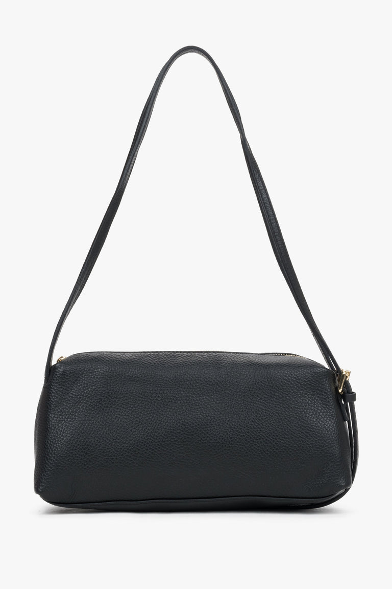 Stylish black women's handbag made of textured premium Italian leather in an oblong design.