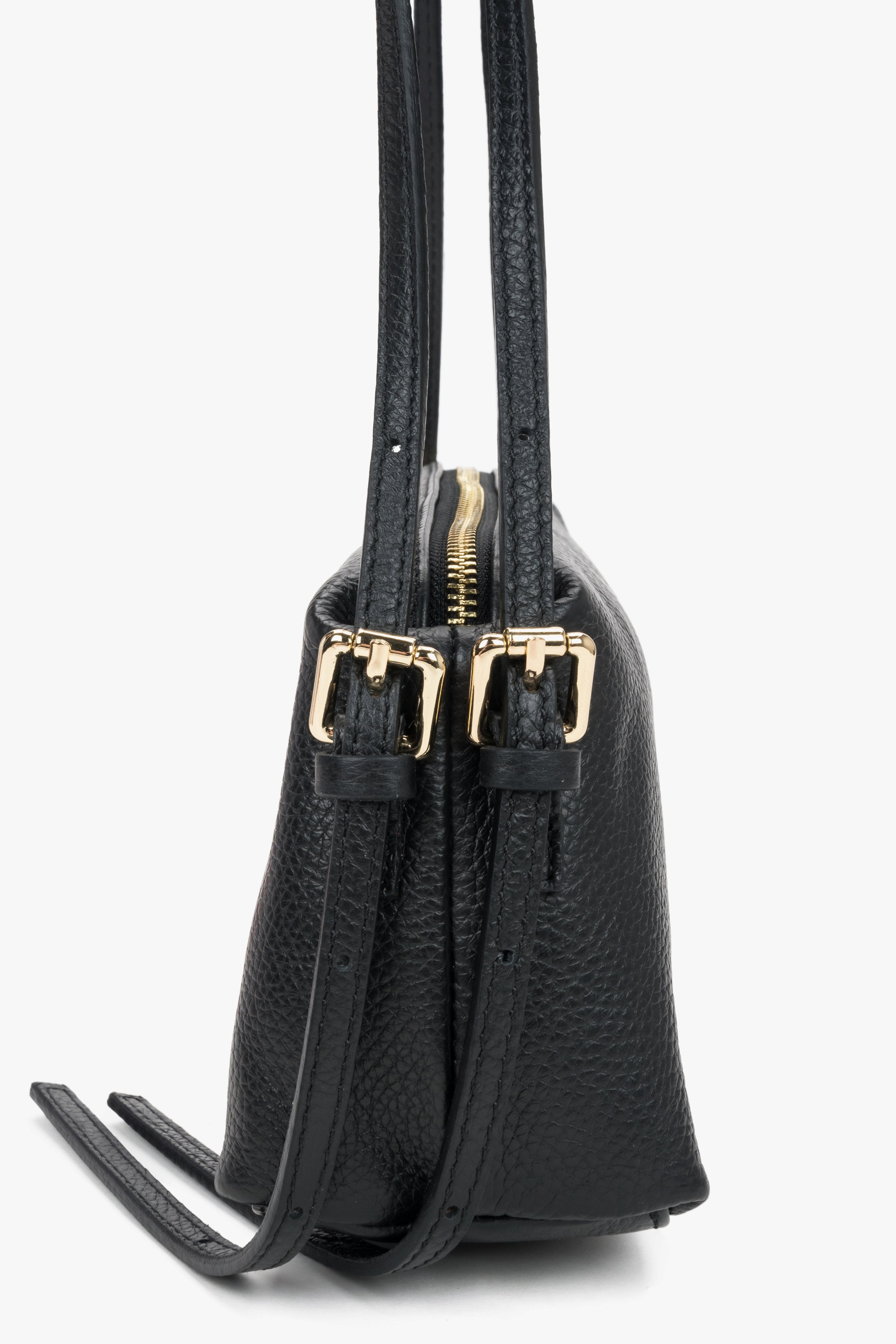 Black leather women's shoulder bag made of high-quality Italian pebbled leather.