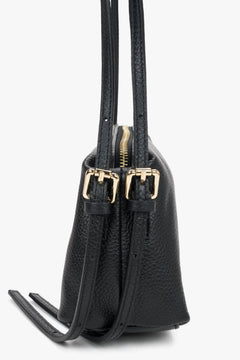 Black leather women's shoulder bag made of high-quality Italian pebbled leather.