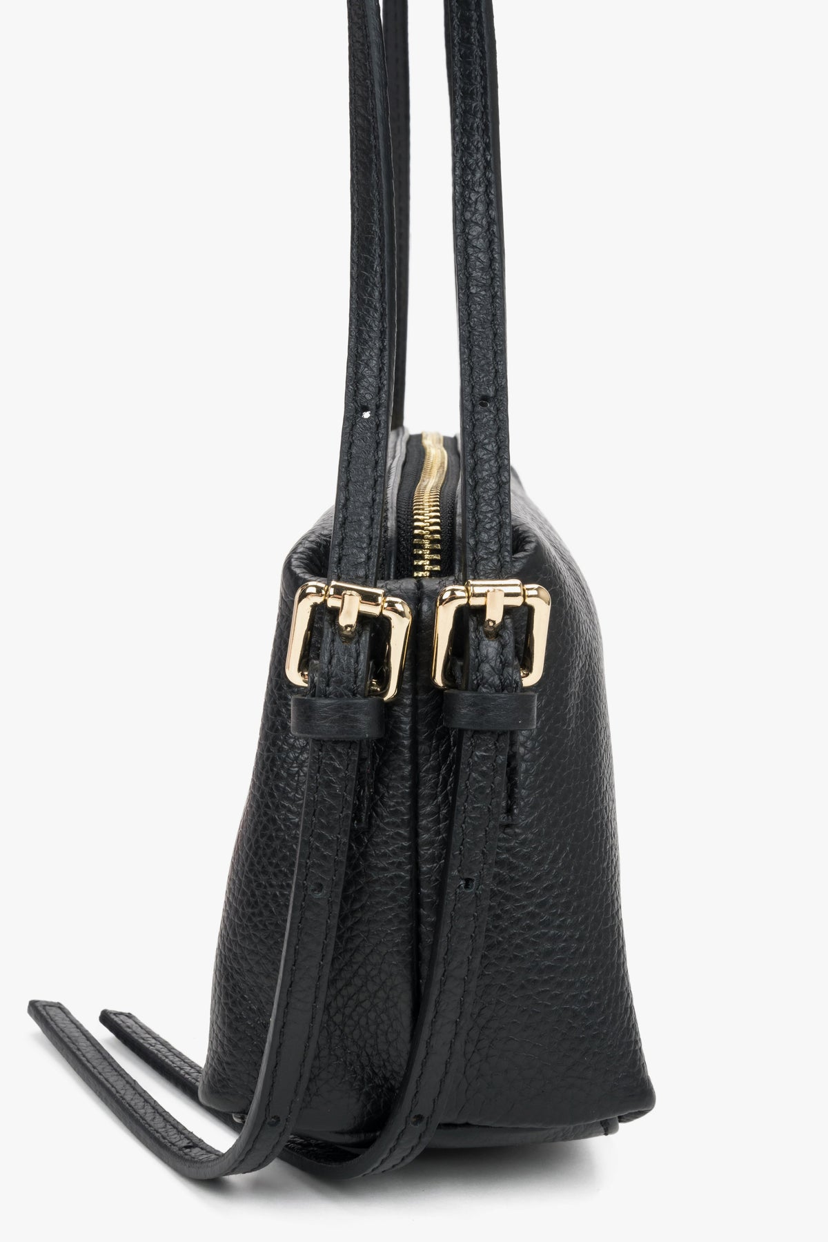 Black leather women's shoulder bag made of high-quality Italian pebbled leather.
