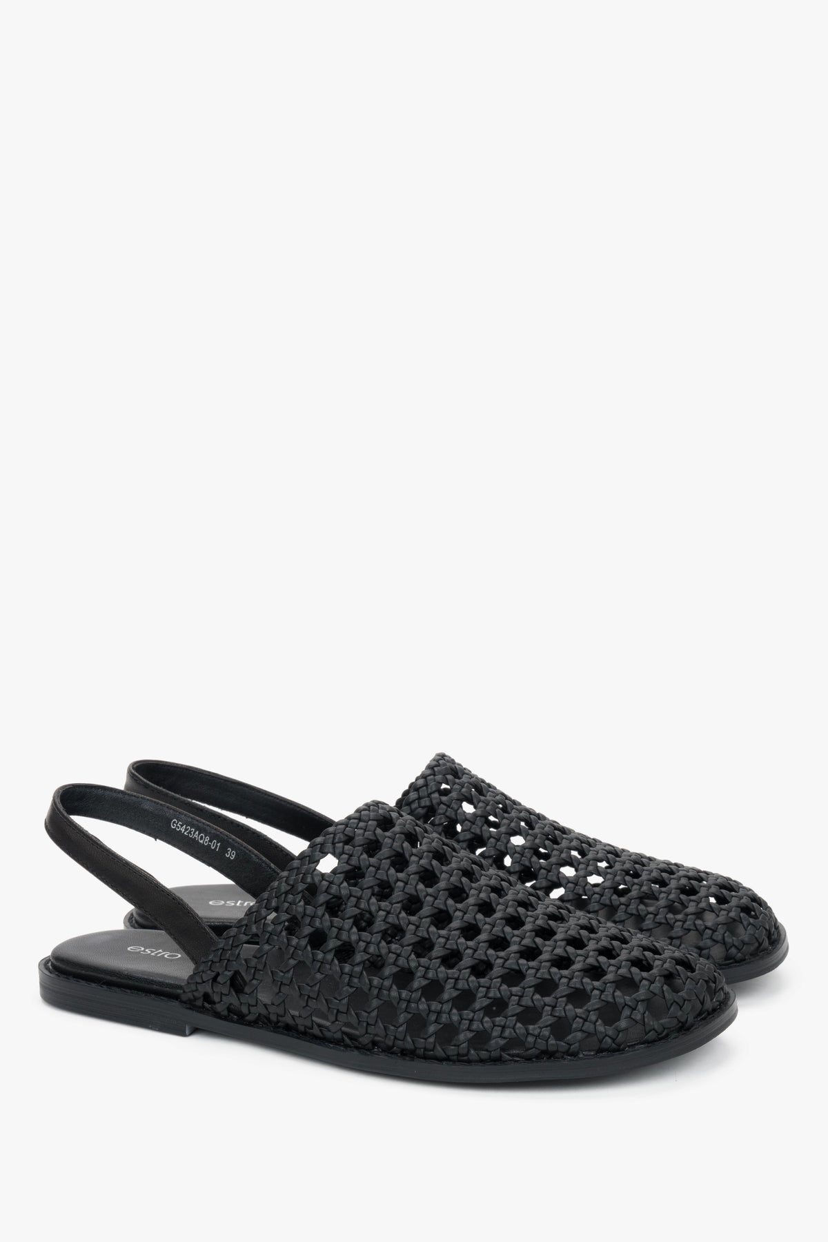 Black women's openwork sandals in genuine leather, Estro.