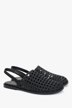 Black women's openwork sandals in genuine leather, Estro.