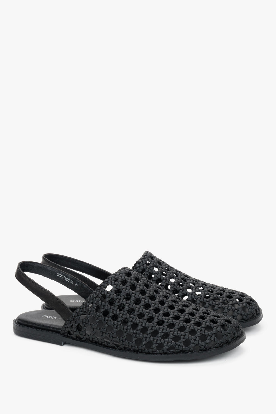 Black women's openwork sandals in genuine leather, Estro.