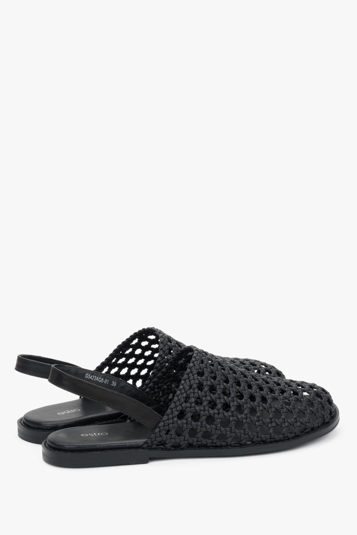 Estro black summer sandals with a soft premium chevro leather insole.