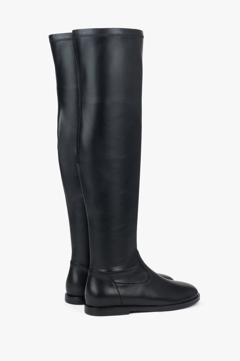 Black women’s over-the-knee boots Estro made of natural leather and stretch.