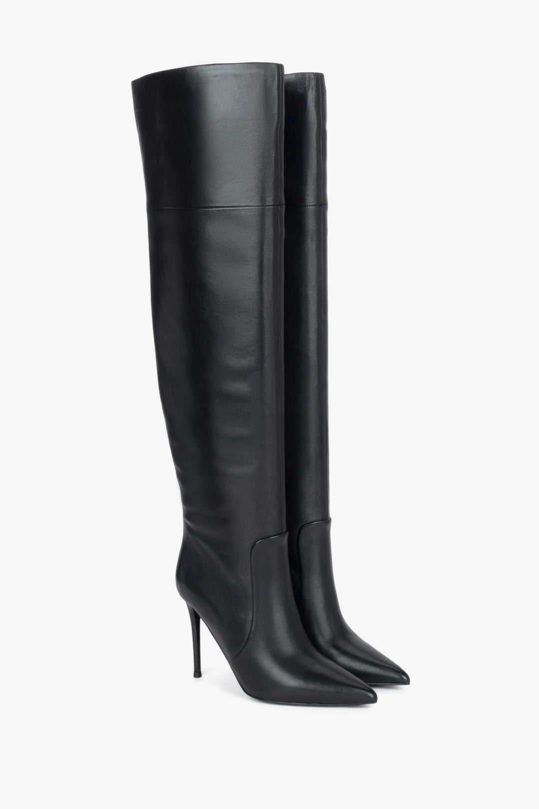 Black women’s over-the-knee stiletto boots made of elastic natural leather.