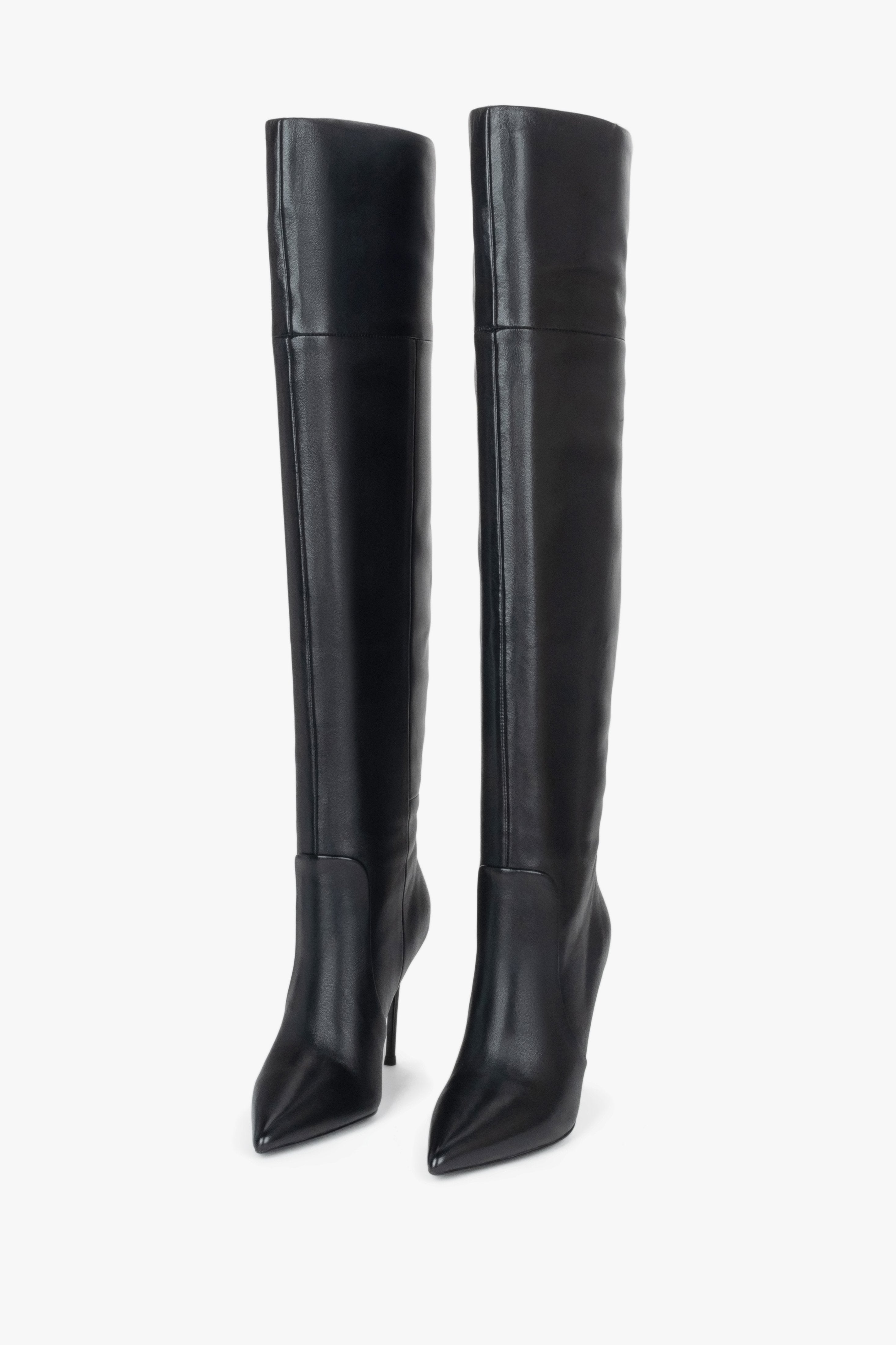 Women’s black over-the-knee stiletto boots made of elastic natural leather Estro.