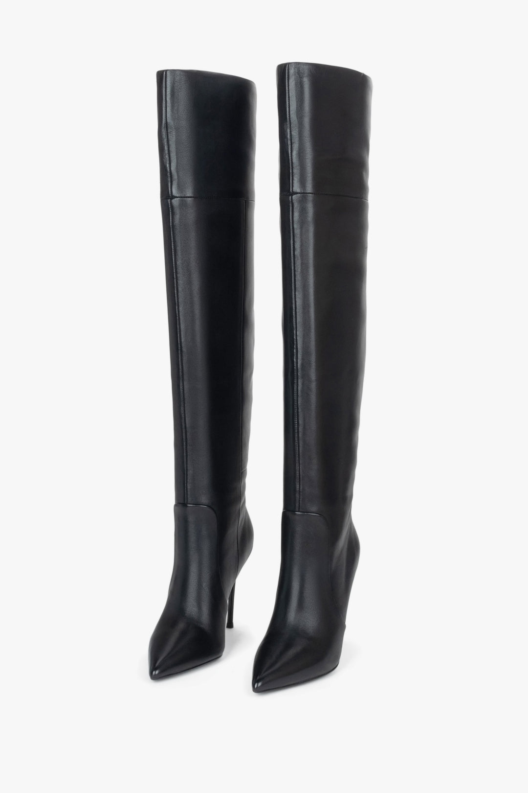 Women’s black over-the-knee stiletto boots made of elastic natural leather Estro.