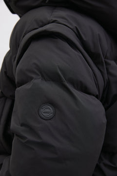 Fashionable Black Women's Oversized Jacket with Removable Sleeves.