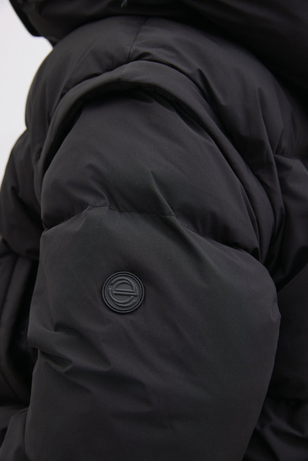 Fashionable Black Women's Oversized Jacket with Removable Sleeves.