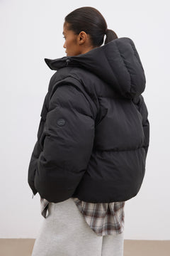 Black Women's Oversized Jacket with Detachable Sleeves.