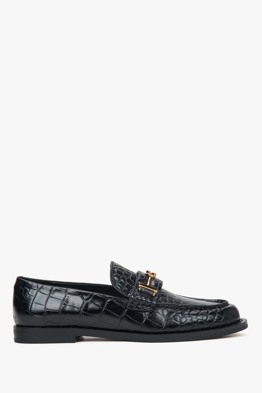 Women’s Black Patent Leather Loafers with Decorative Buckle Estro ER00118507.