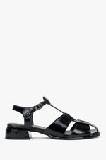 Women's Black Low-Heeled Sandals made of Patent Genuine Leather Estro ER00119573.