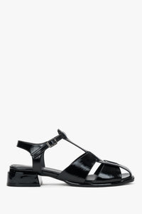 Women's Black Low-Heeled Sandals made of Patent Genuine Leather Estro ER00119573.