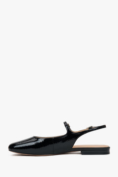 Black patent leather slingback flats for women by Estro.