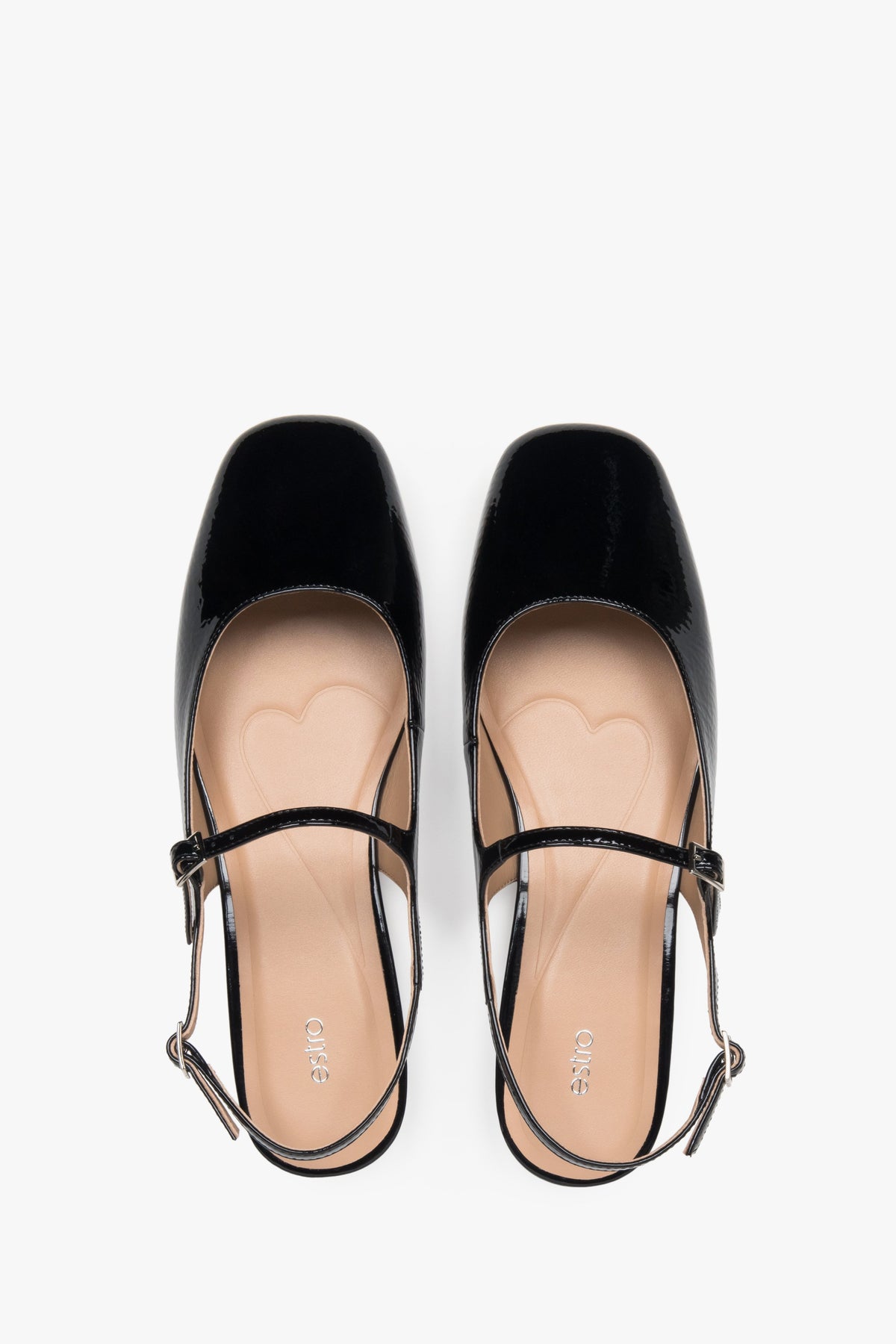 Estro women's slingback flats in black patent leather.