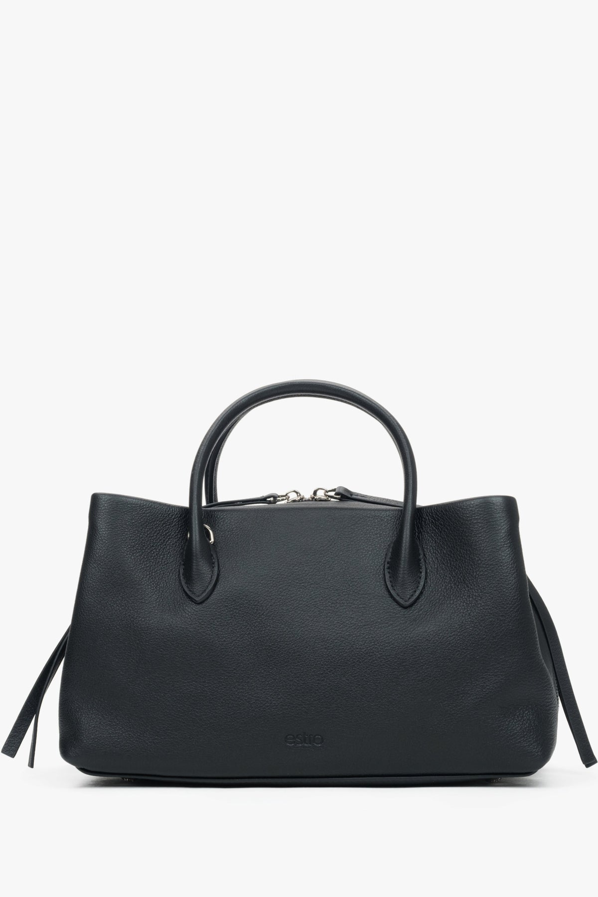 Women's Black Genuine Pebbled Leather Handbag Estro ER00118929.