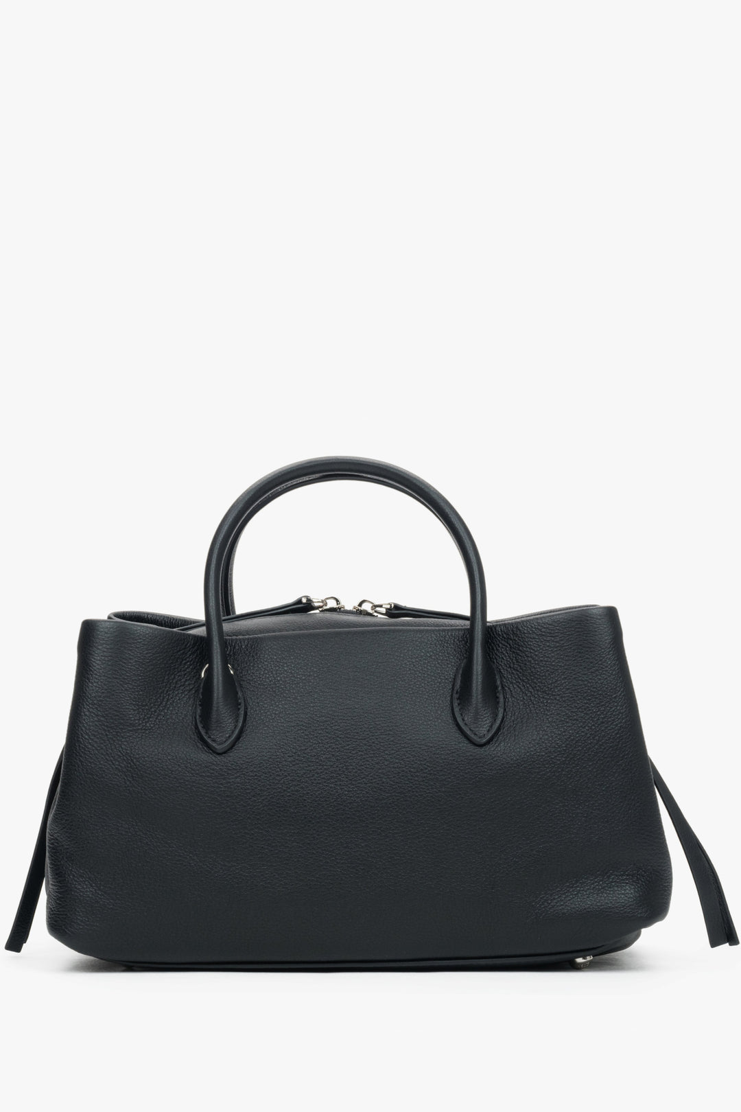 Women's black genuine pebbled leather handbag Estro.