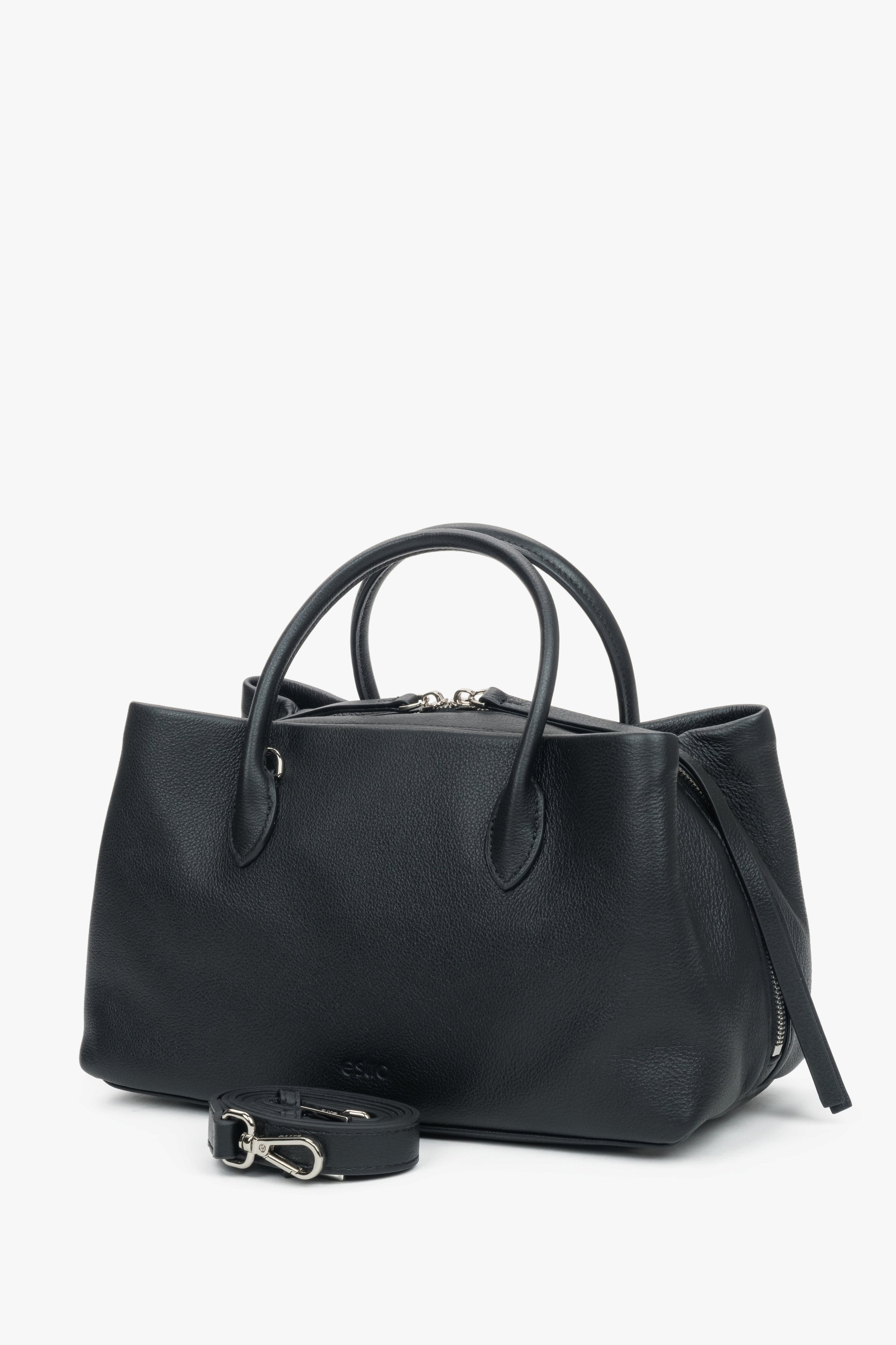 Genuine pebbled leather black women's handbag Estro.