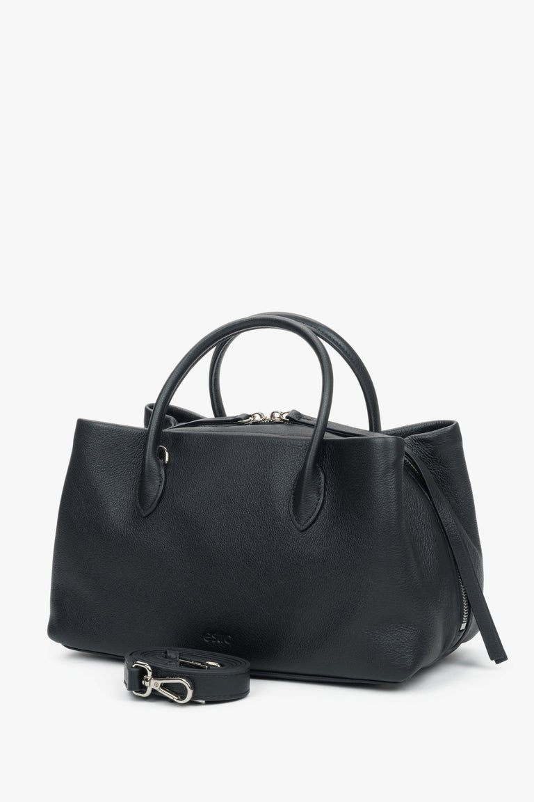 Genuine pebbled leather black women's handbag Estro.