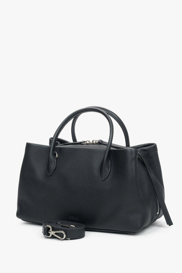 Genuine pebbled leather black women's handbag Estro.