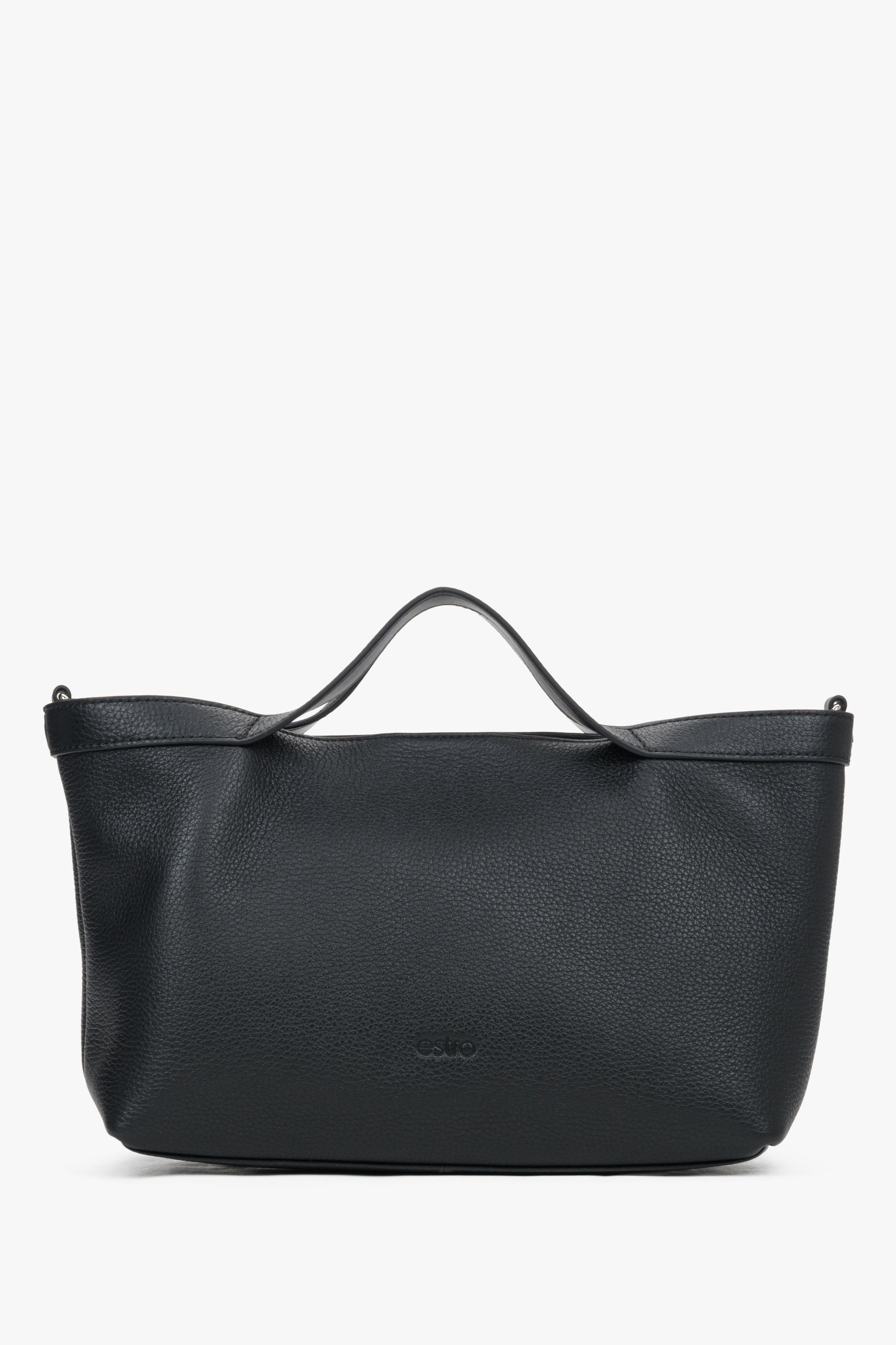 Women's Black Pebbled Genuine Leather Tote Bag with Short Handles Estro ER00120126.