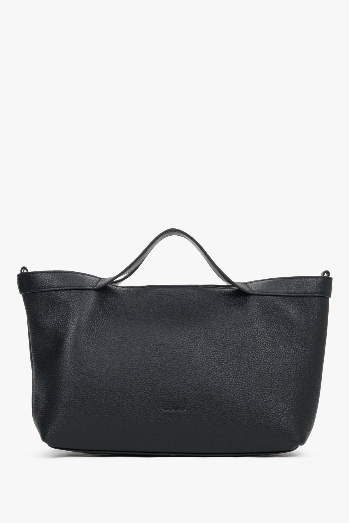 Women's Black Pebbled Genuine Leather Tote Bag with Short Handles Estro ER00120126.