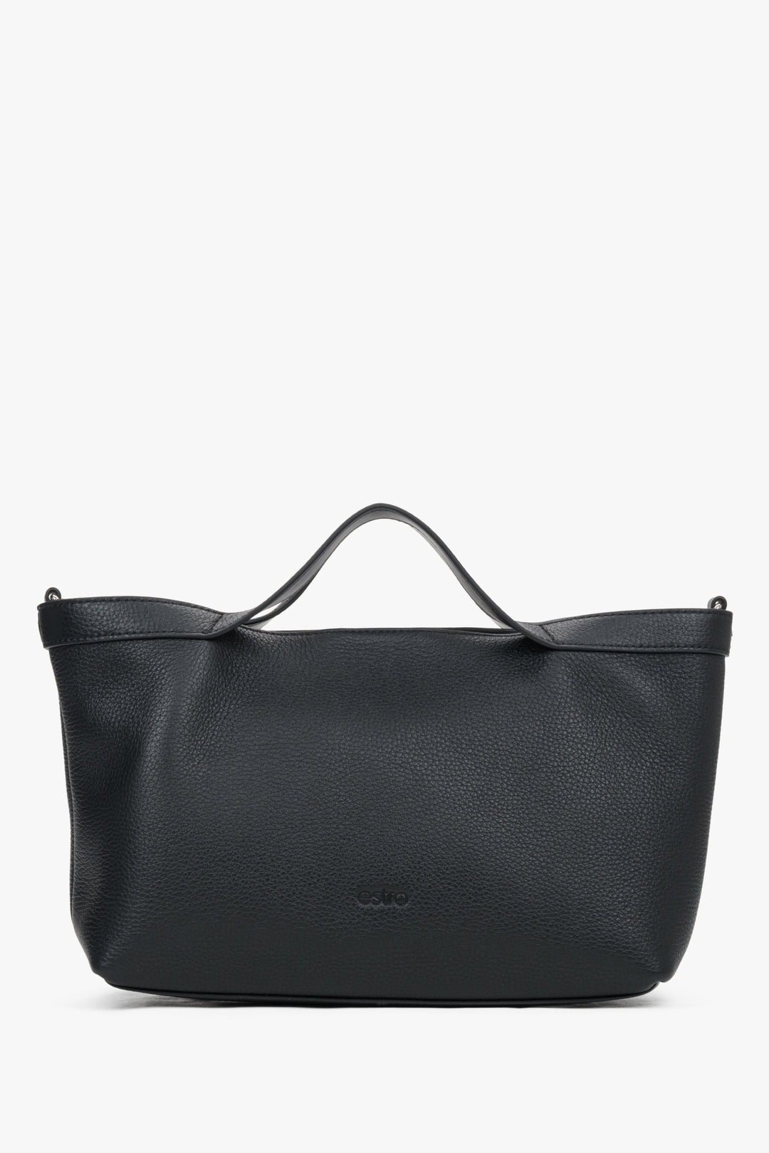 Women's Black Pebbled Genuine Leather Tote Bag with Short Handles Estro ER00120126.