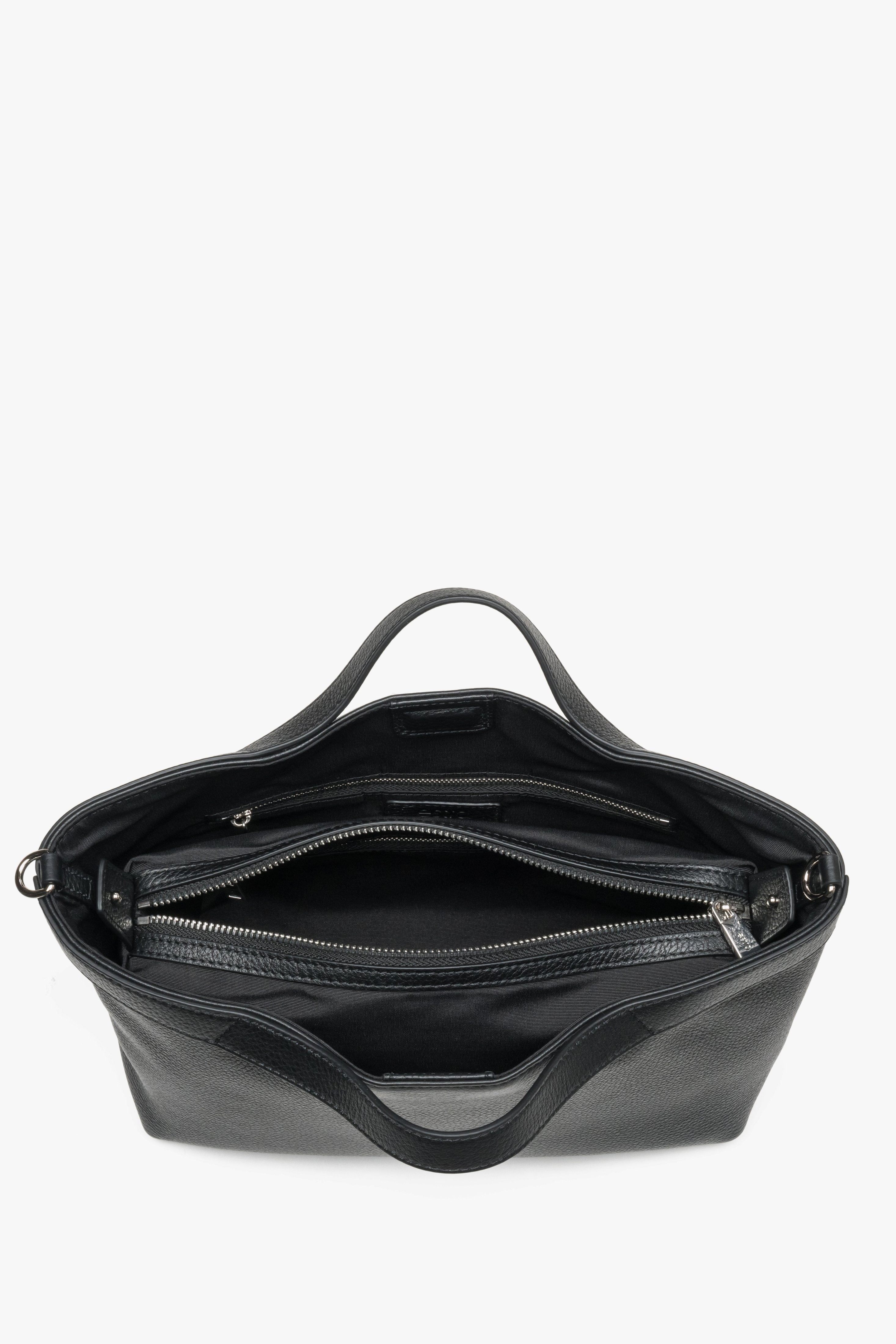 Women's Tote Bag, Black, Pebbled Genuine Leather, With Short Handles, Estro.