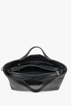 Women's Tote Bag, Black, Pebbled Genuine Leather, With Short Handles, Estro.
