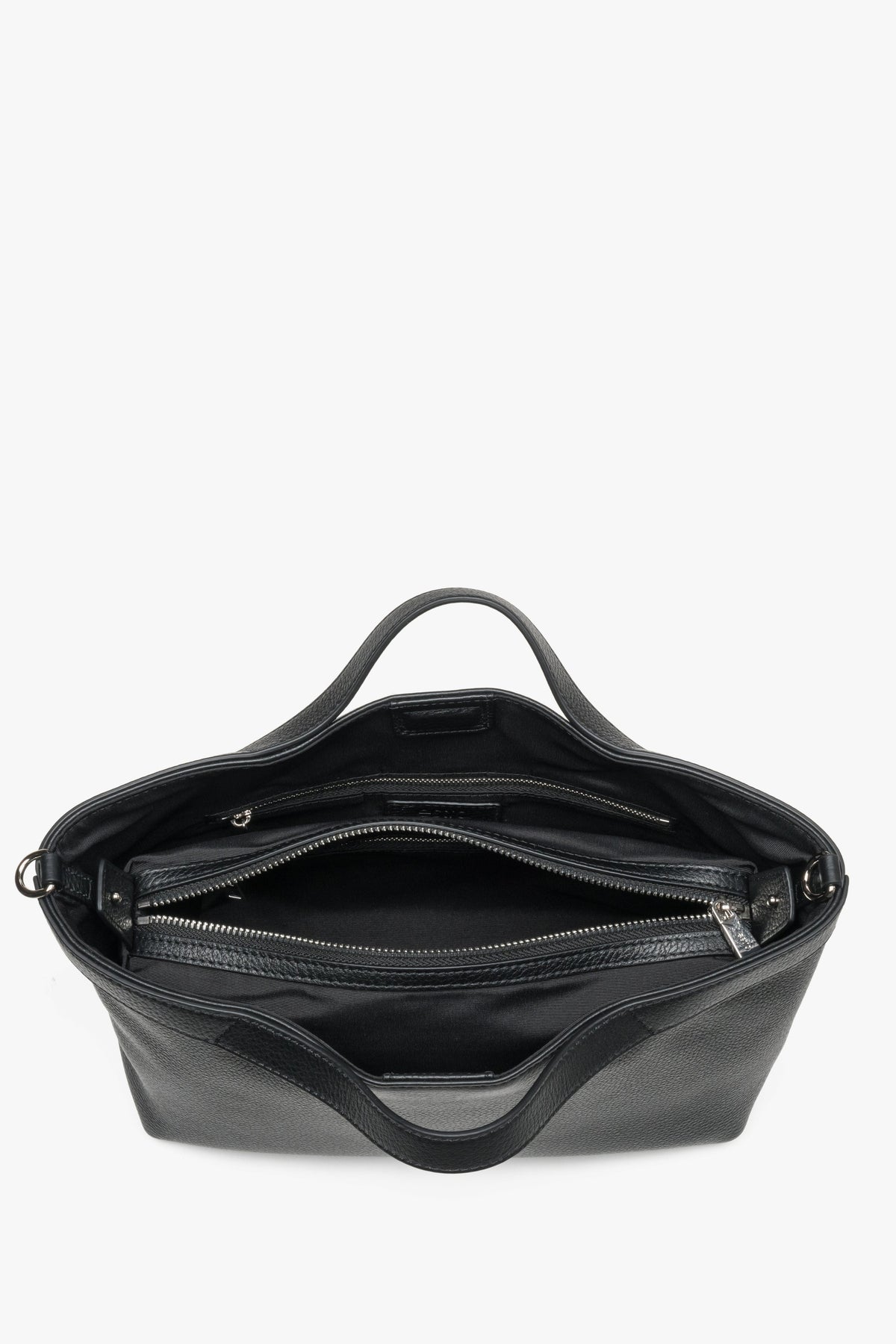 Women's Tote Bag, Black, Pebbled Genuine Leather, With Short Handles, Estro.