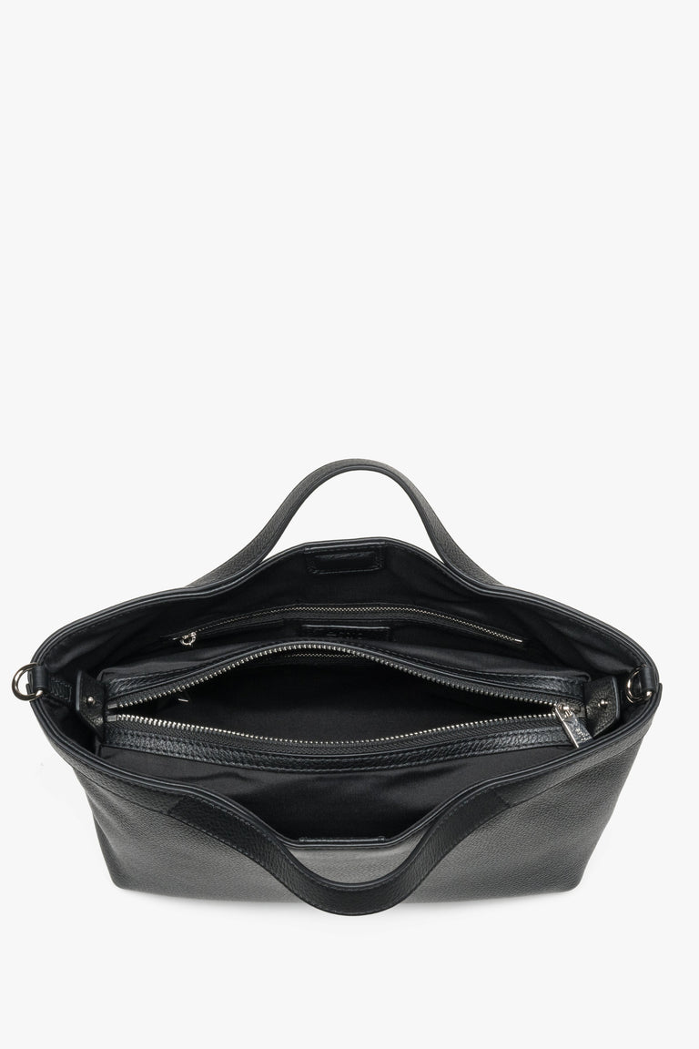 Women's Tote Bag, Black, Pebbled Genuine Leather, With Short Handles, Estro.