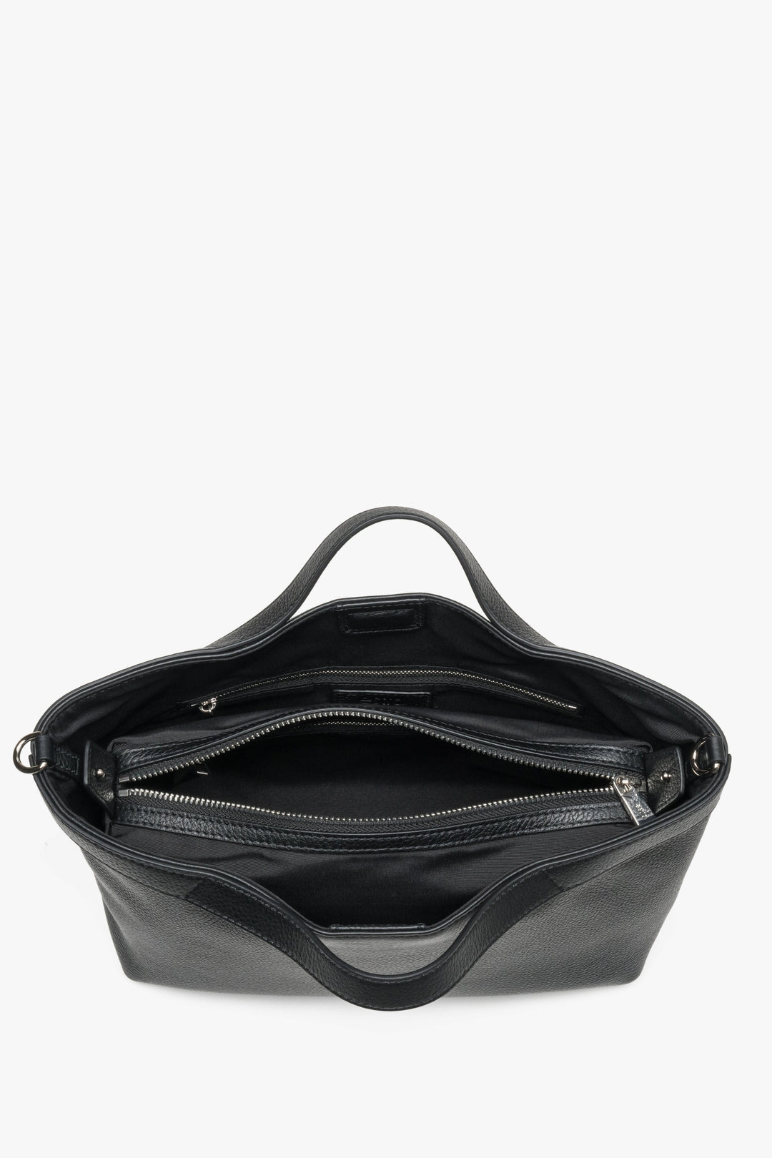 Women's Tote Bag, Black, Pebbled Genuine Leather, With Short Handles, Estro.