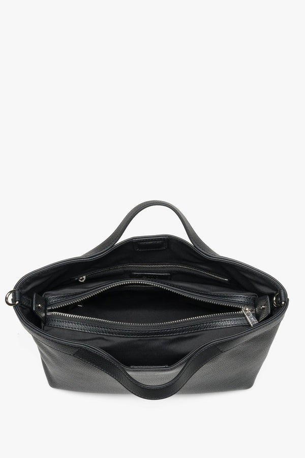 Women's Tote Bag, Black, Pebbled Genuine Leather, With Short Handles, Estro.
