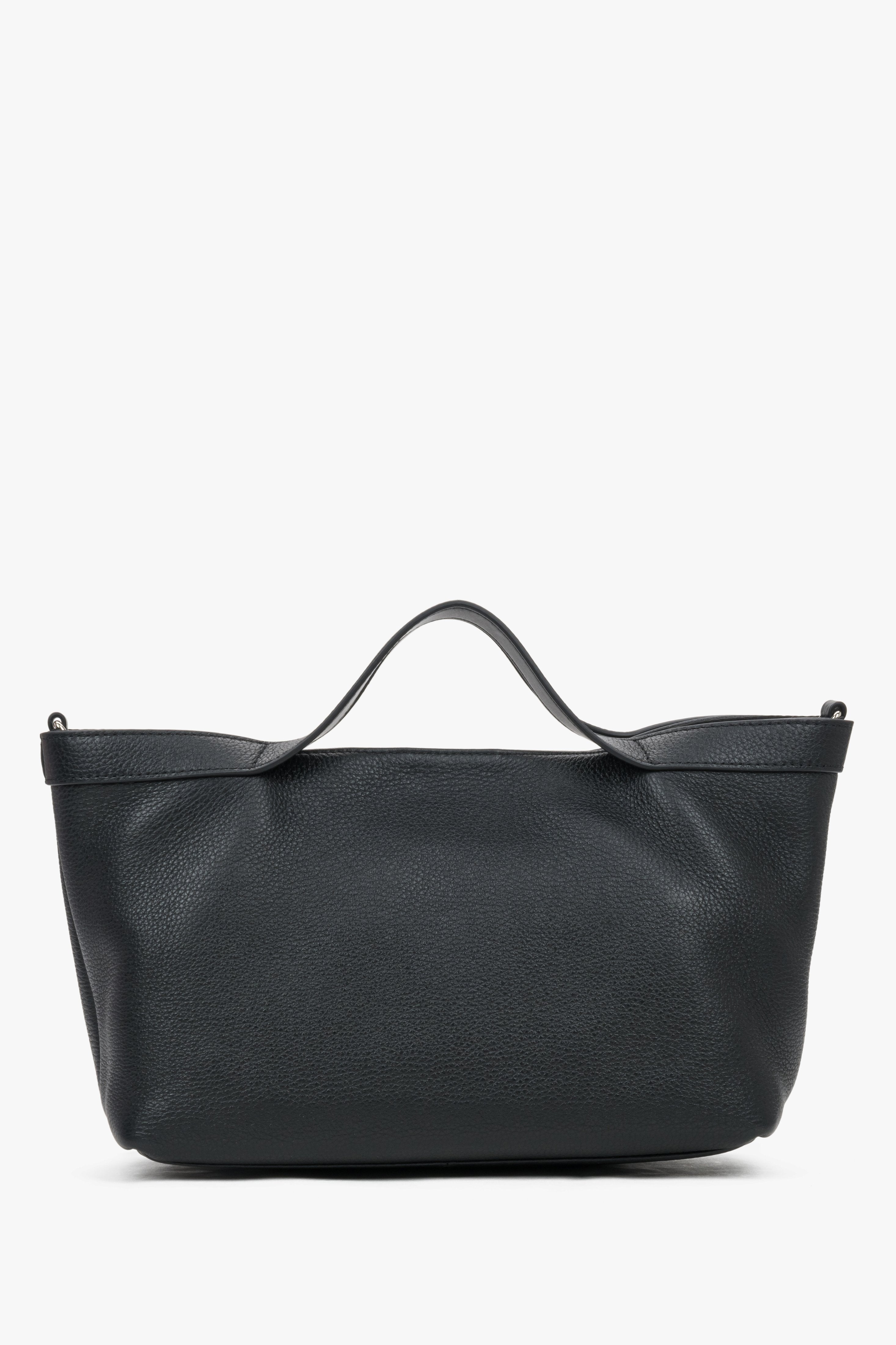Black Women's Tote Bag Estro, Pebbled Genuine Leather, With Short Handles.